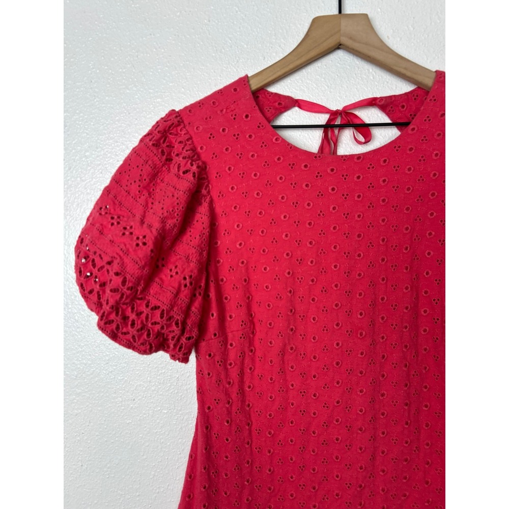 Free People Apricot Rose Mini Puff Sleeve Eyelet Dress Strawberry Spritz Small - Picture 5 of 9